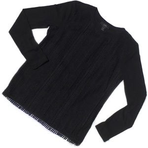 J. Crew Black ladder lace trim overlay top